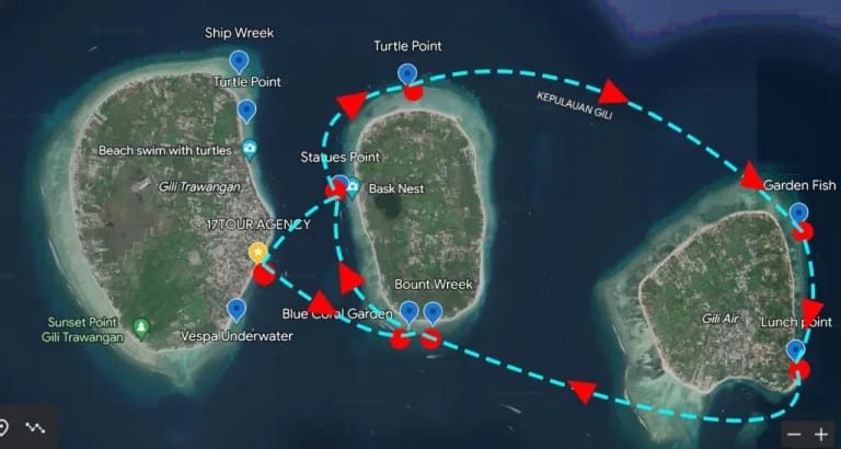 Snorkling Lombok Gili Islands Map